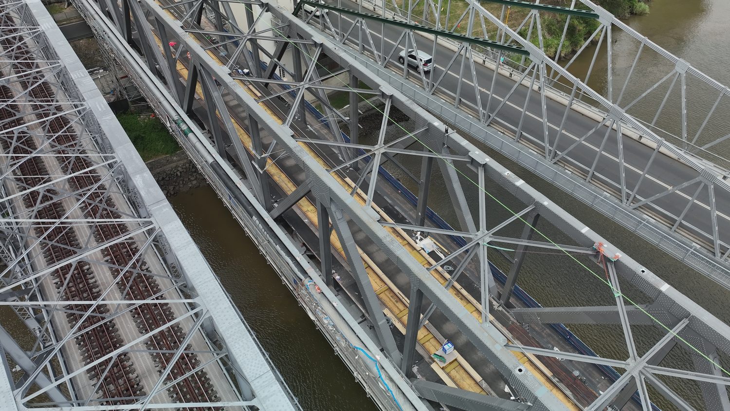 Aerial drone photograph of the Indooroopilly rail bridge, Brisbane